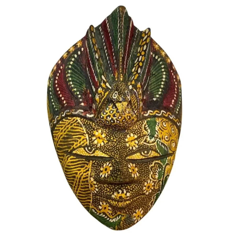 Vintage Tribal Indonesian Batik Wood Mask Hand Carved Painted Folk Art Décor